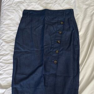 LOFT Navy Button-Down Midi Skirt